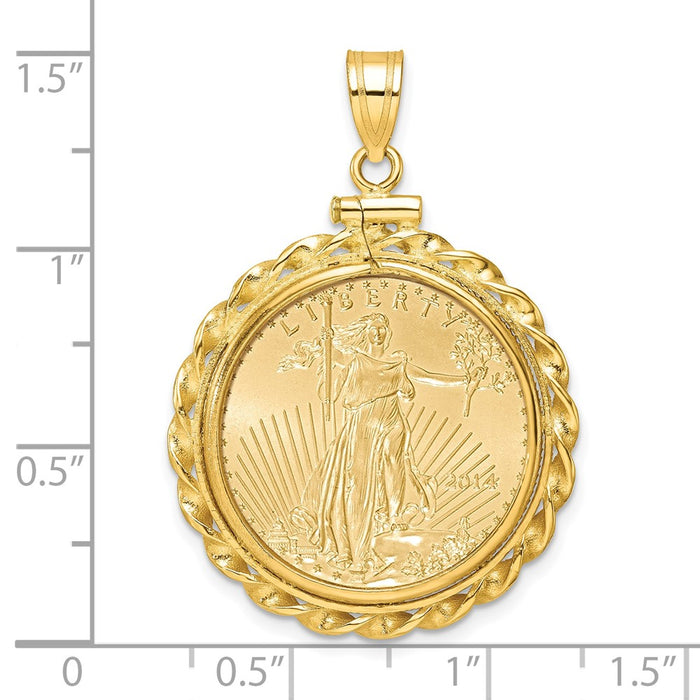 Wideband Distinguished Coin Jewelry 14k Polished Wide Twisted Wire Mounted 1/4oz American Eagle Screw Top Coin Bezel Pendant-C8182/22.0C