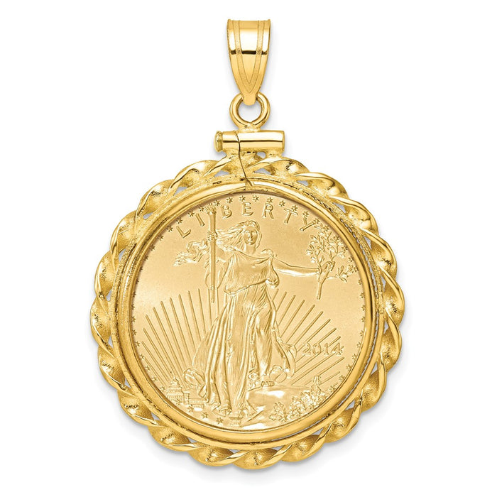 Wideband Distinguished Coin Jewelry 14k Polished Wide Twisted Wire Mounted 1/4oz American Eagle Screw Top Coin Bezel Pendant-C8182/22.0C