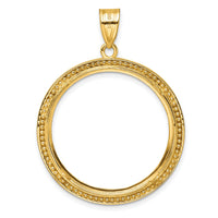 14k Beaded & Diamond-cut 27.0mm Prong Coin Bezel Pendant-C8183D/27.0
