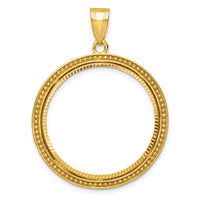 14k Beaded & Diamond-cut 27.0mm Prong Coin Bezel Pendant-C8183D/27.0