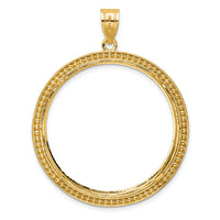 14k Beaded & Diamond-cut 32.7mm Prong Coin Bezel Pendant-C8183D/32.7