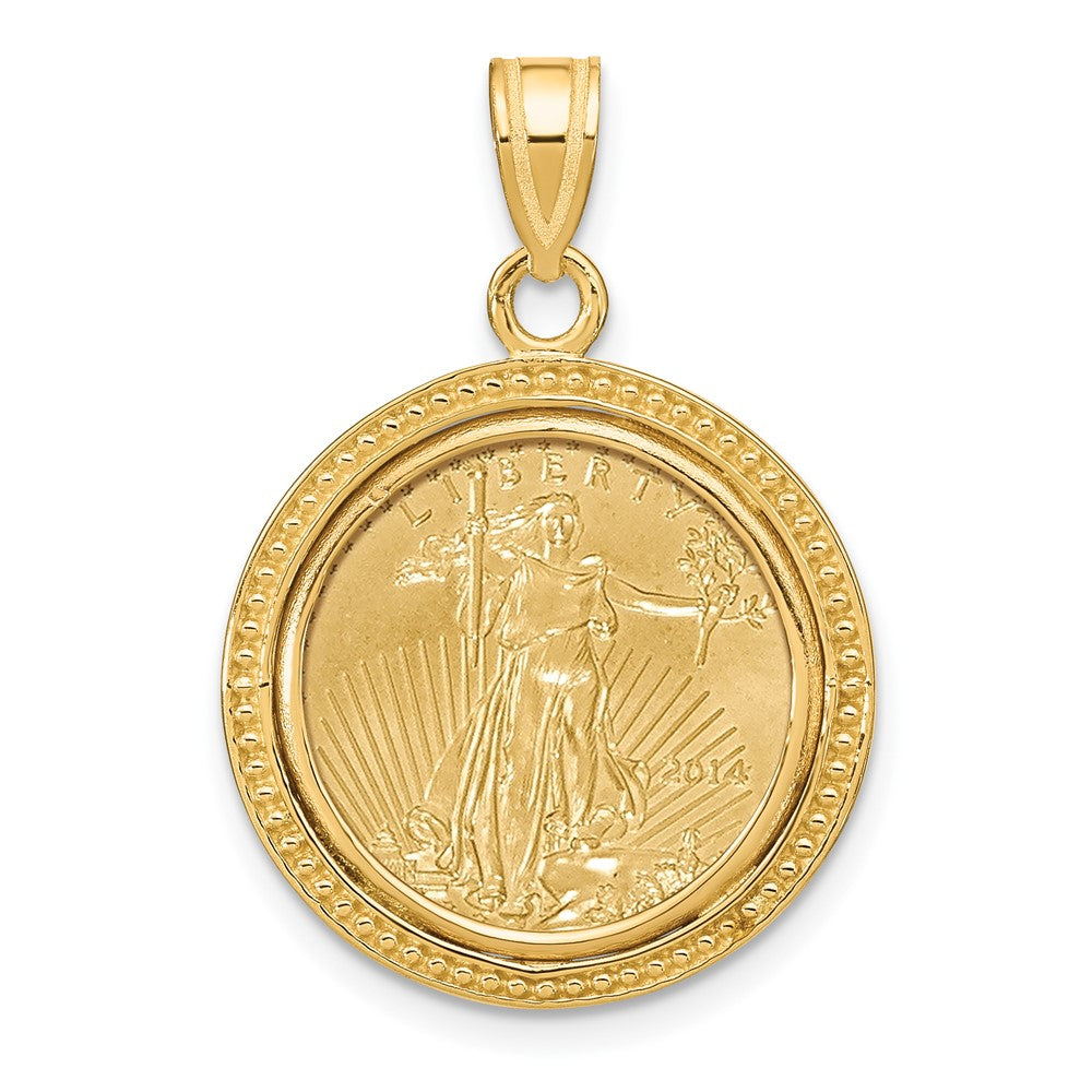 Wideband Distinguished Coin Jewelry 14k Polished and Beaded Mounted 1/10oz American Eagle Coin Bezel Pendant-C8183/16.5C