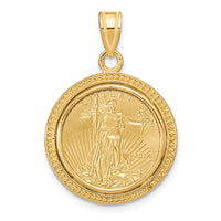 Wideband Distinguished Coin Jewelry 14k Polished and Beaded Mounted 1/10oz American Eagle Coin Bezel Pendant-C8183/16.5C