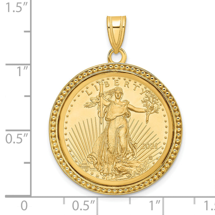 14k Polished & Beaded Mounted 1/4oz AM Eagle Prong Coin Bezel Pendant-C8183/22.0C