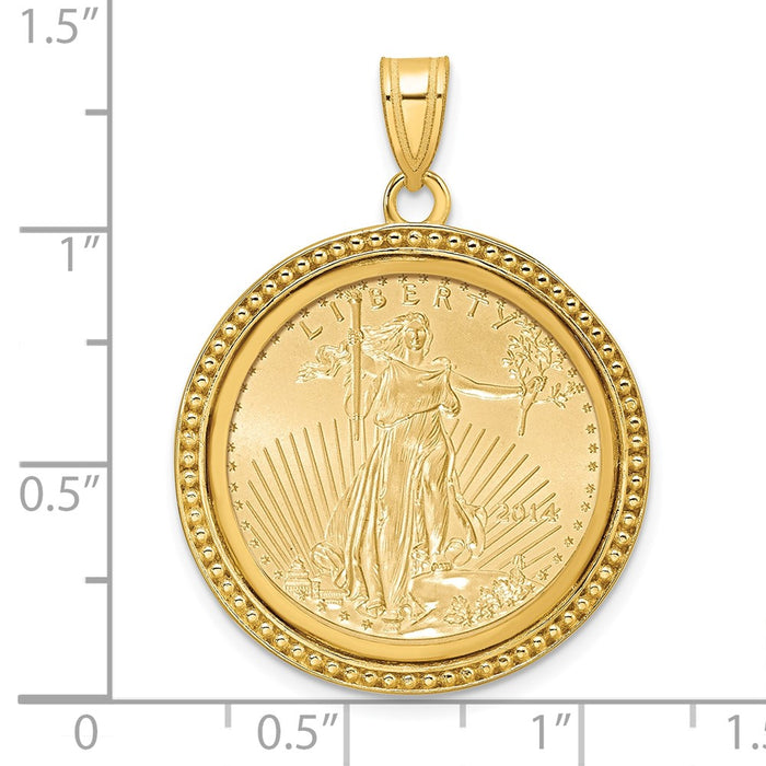 Wideband Distinguished Coin Jewelry 14k Polished and Beaded Mounted 1/4oz American Eagle Coin Bezel Pendant-C8183/22.0C