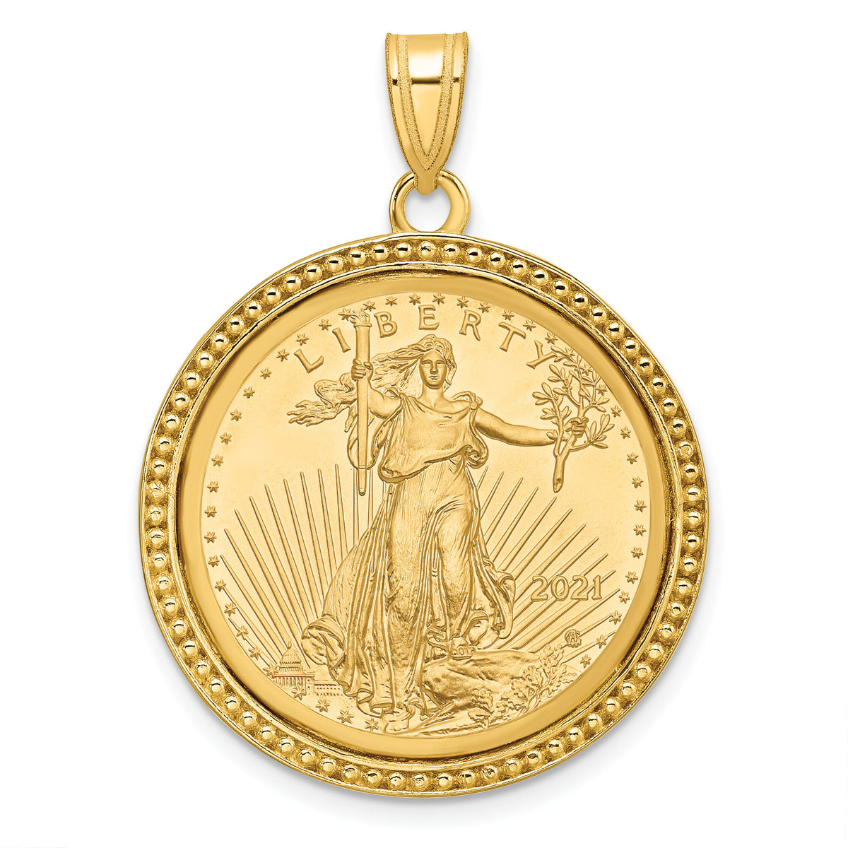 14k Polished & Beaded Mounted 1/4oz AM Eagle Prong Coin Bezel Pendant-C8183/22.0C