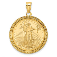 14k Polished & Beaded Mounted 1/4oz AM Eagle Prong Coin Bezel Pendant-C8183/22.0C