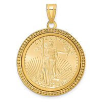Wideband Distinguished Coin Jewelry 14k Polished and Beaded Mounted 1/4oz American Eagle Coin Bezel Pendant-C8183/22.0C
