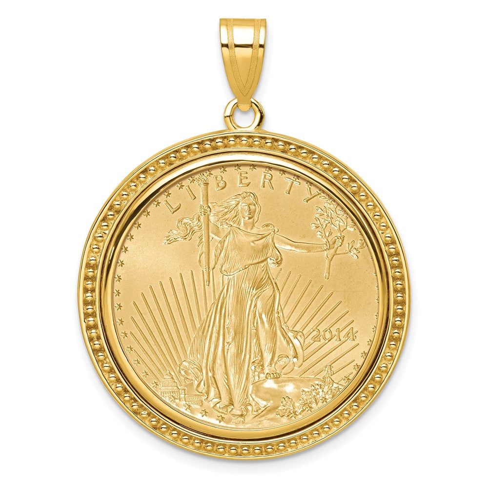 Wideband Distinguished Coin Jewelry 14k Polished and Beaded Mounted 1/2oz American Eagle Coin Bezel Pendant-C8183/27.0C