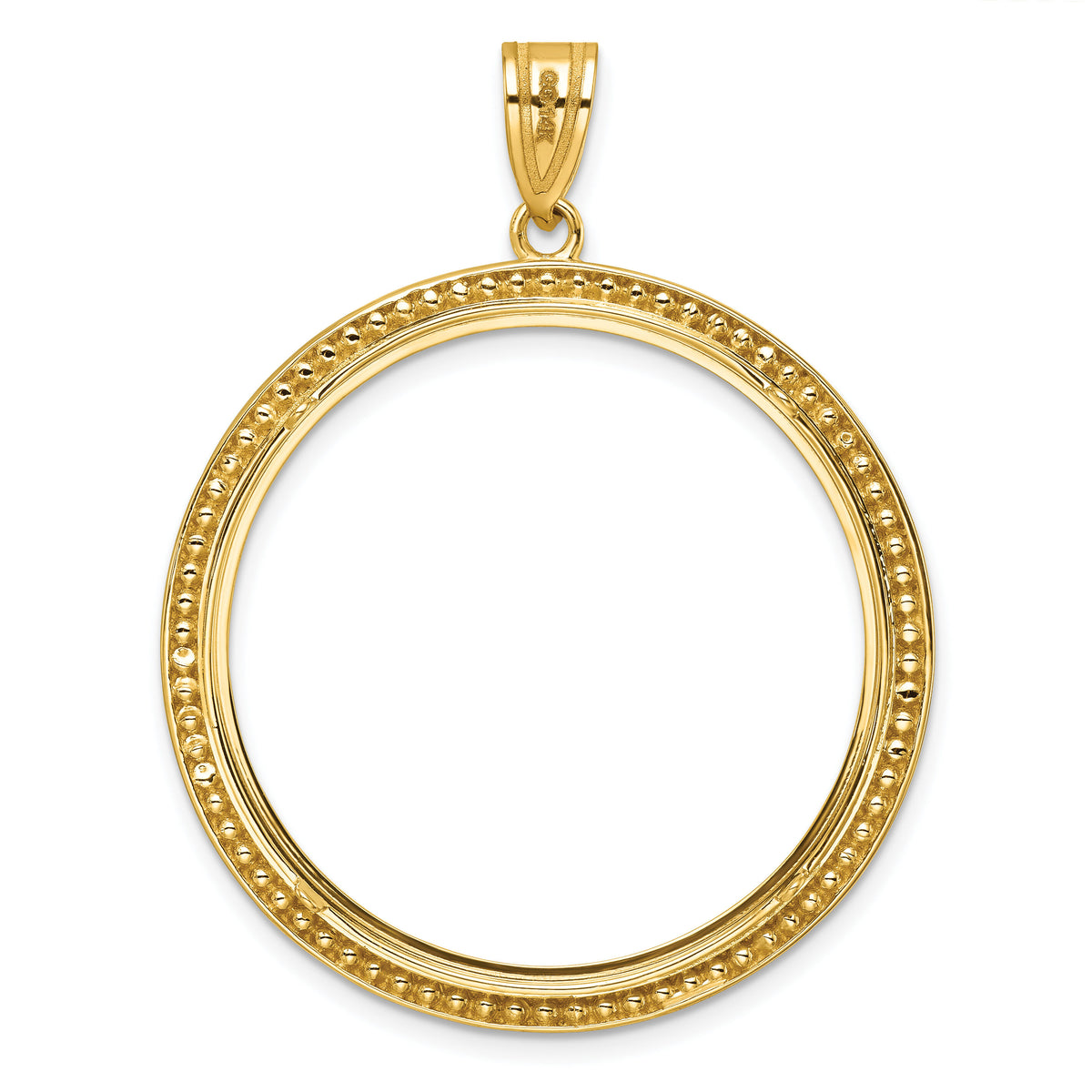 14k Polished & Beaded 32.0mm Prong Coin Bezel Pendant-C8183/32.0