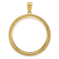 14k Polished & Beaded 32.0mm Prong Coin Bezel Pendant-C8183/32.0