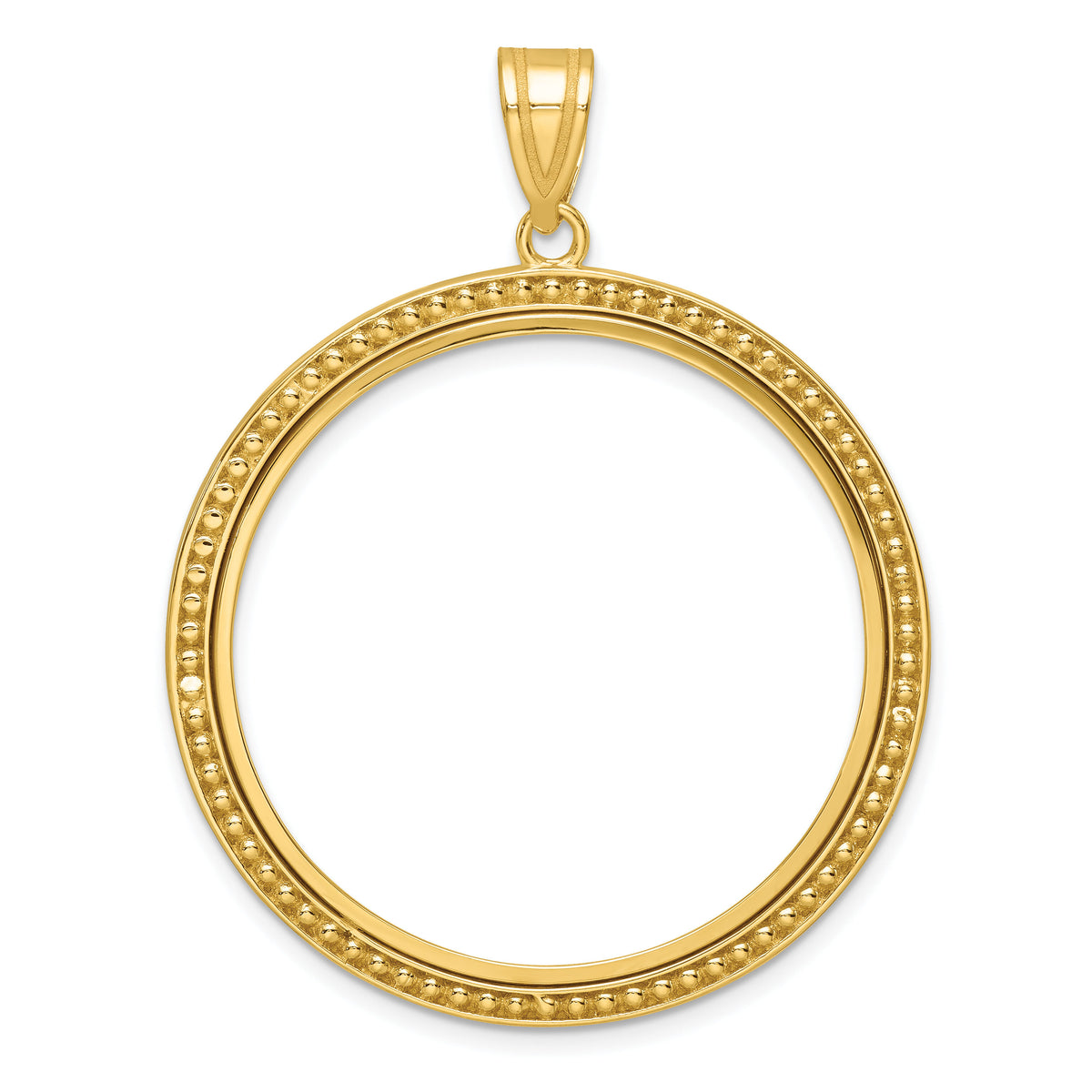14k Polished & Beaded 32.0mm Prong Coin Bezel Pendant-C8183/32.0