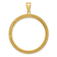 14k Polished & Beaded 32.0mm Prong Coin Bezel Pendant-C8183/32.0