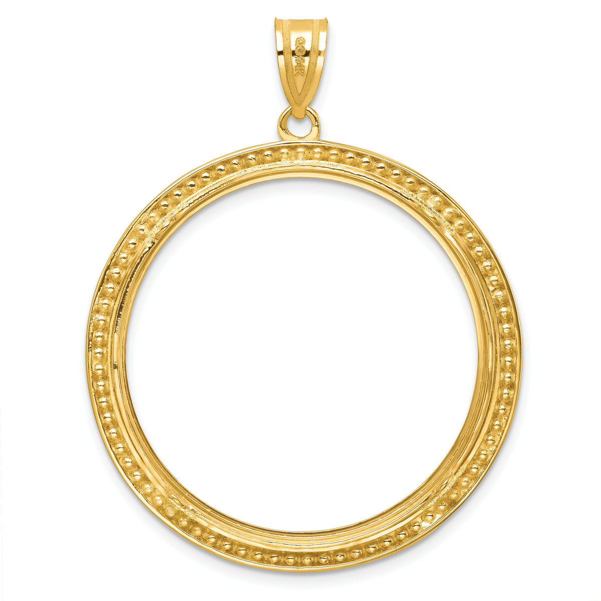 14k Polished & Beaded 32.7mm Prong Coin Bezel Pendant-C8183/32.7