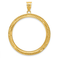 14k Polished & Beaded 32.7mm Prong Coin Bezel Pendant-C8183/32.7