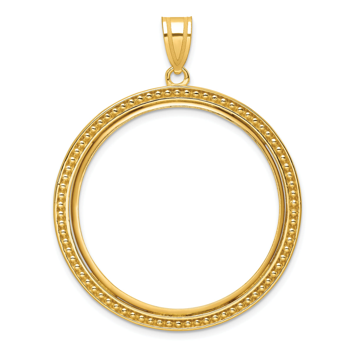 14k Polished & Beaded 32.7mm Prong Coin Bezel Pendant-C8183/32.7