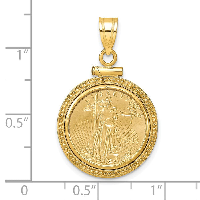 Wideband Distinguished Coin Jewelry 14k Polished and Beaded Mounted 1/10oz American Eagle Screw Top Coin Bezel Pendant-C8184/16.5C