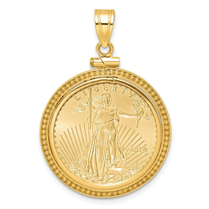 Wideband Distinguished Coin Jewelry 14k Polished and Beaded Mounted 1/4oz American Eagle Screw Top Coin Bezel Pendant-C8184/22.0C
