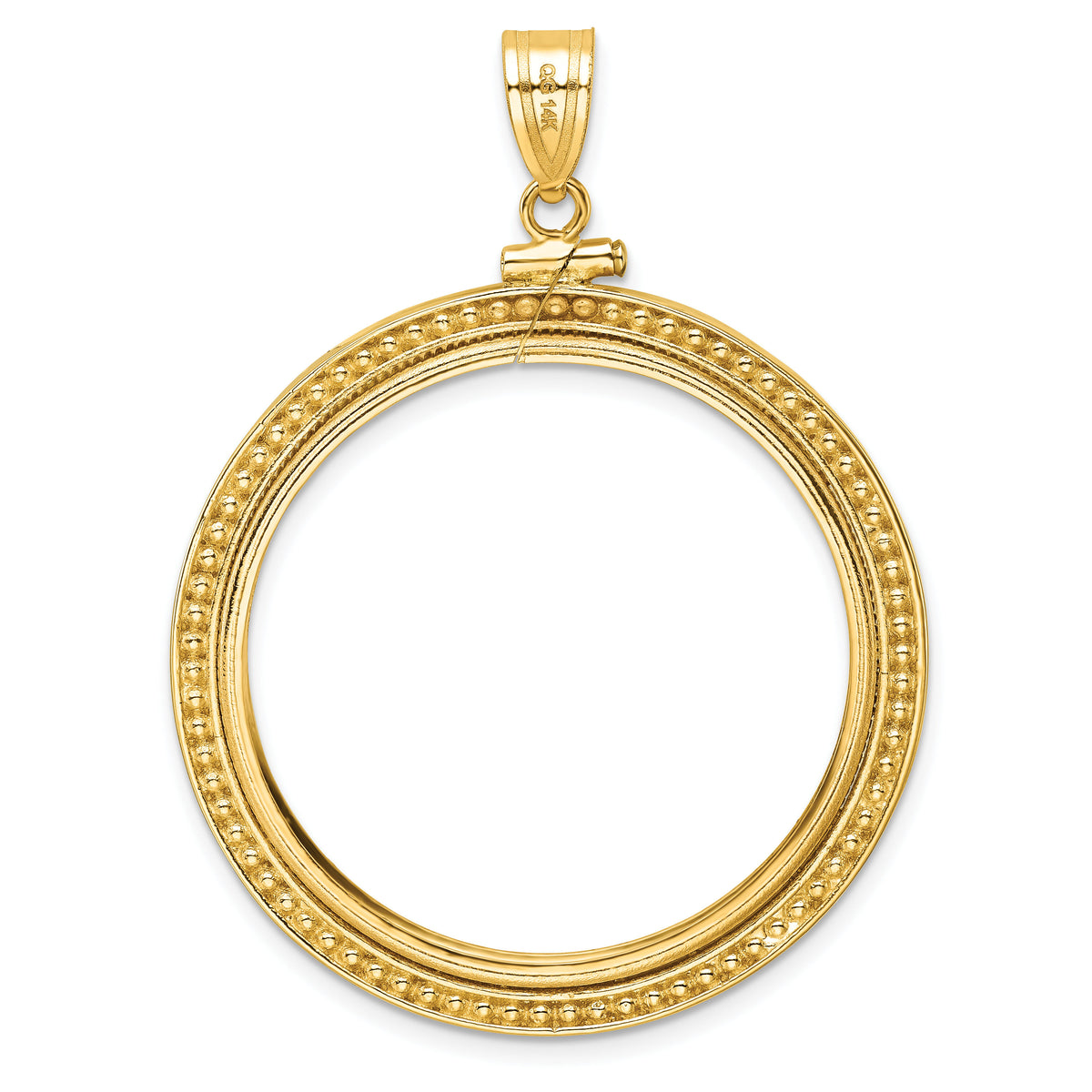 14k Beaded 32.7mm x 3.00mm Screw Top Coin Bezel Pendant-C8184/32.7
