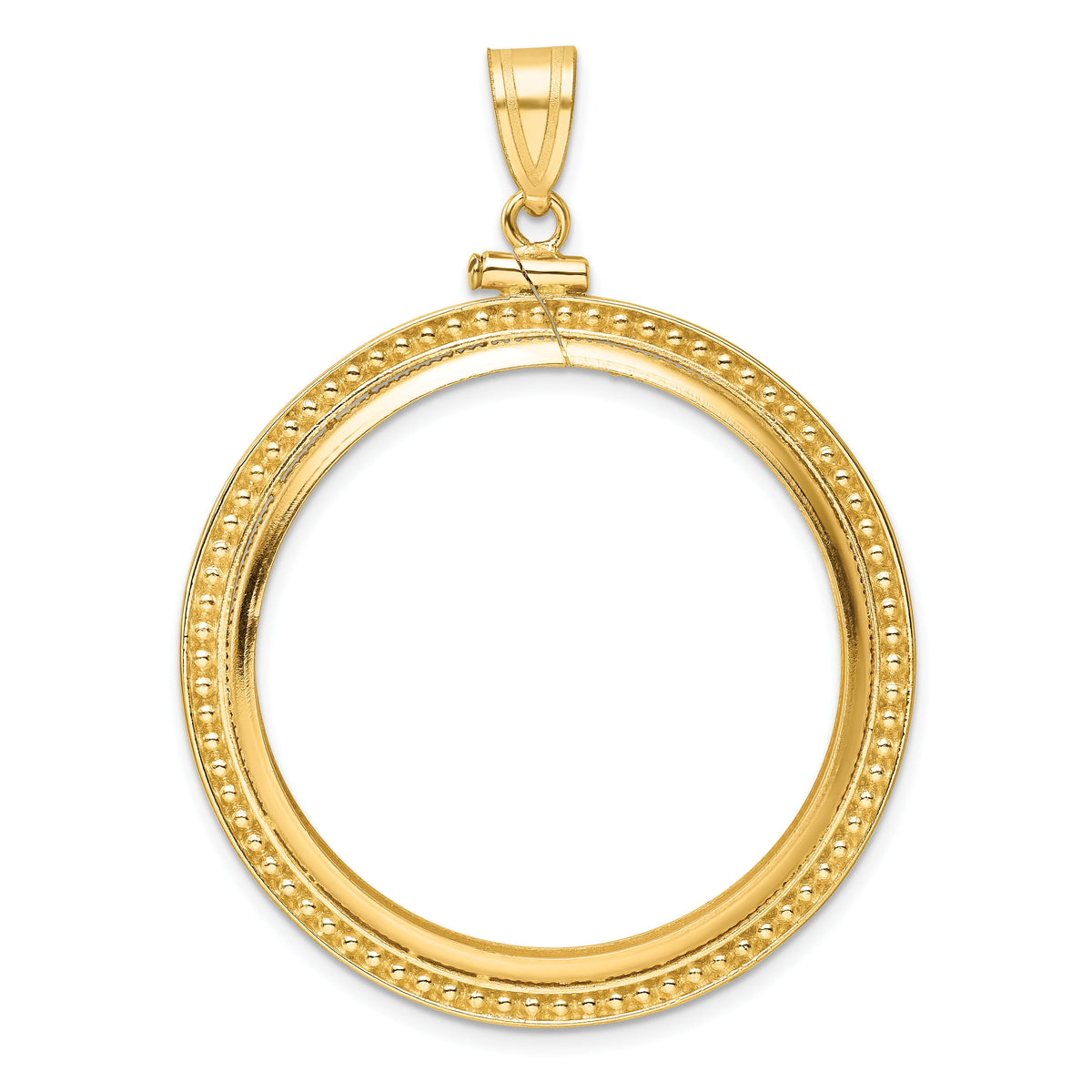 14k Beaded 32.7mm x 3.00mm Screw Top Coin Bezel Pendant-C8184/32.7