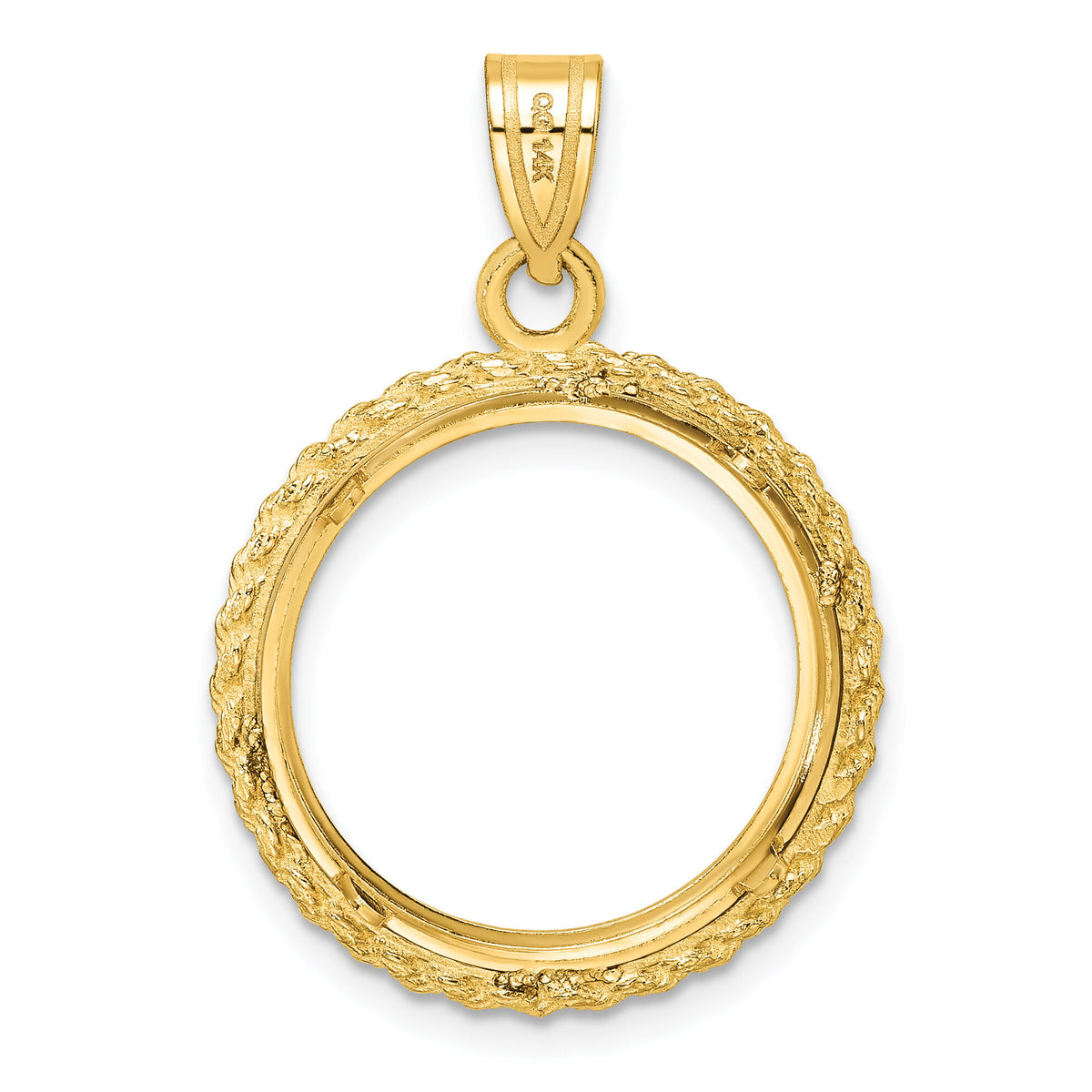 14k Diamond-cut with Casted Rope 18.0mm Prong Coin Bezel Pendant-C8185D/18.0