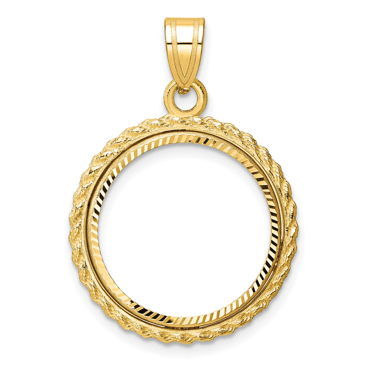 14k Diamond-cut with Casted Rope 18.0mm Prong Coin Bezel Pendant-C8185D/18.0