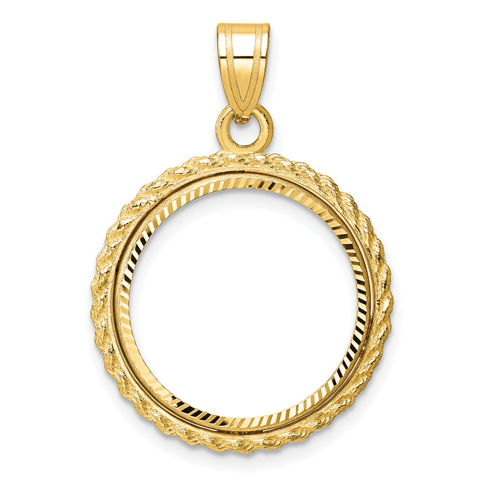 14k Diamond-cut with Casted Rope 18.0mm Prong Coin Bezel Pendant-C8185D/18.0