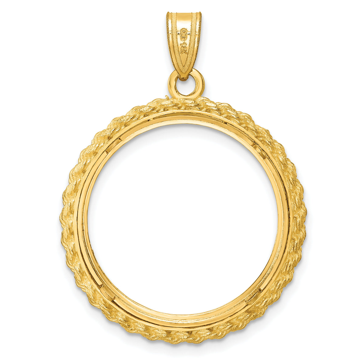 14k Diamond-cut with Casted Rope 22.0mm Prong Coin Bezel Pendant-C8185D/22.0