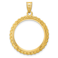 14k Diamond-cut with Casted Rope 22.0mm Prong Coin Bezel Pendant-C8185D/22.0