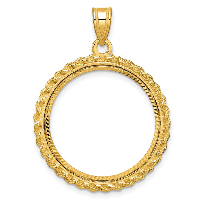 14k Diamond-cut with Casted Rope 22.0mm Prong Coin Bezel Pendant-C8185D/22.0