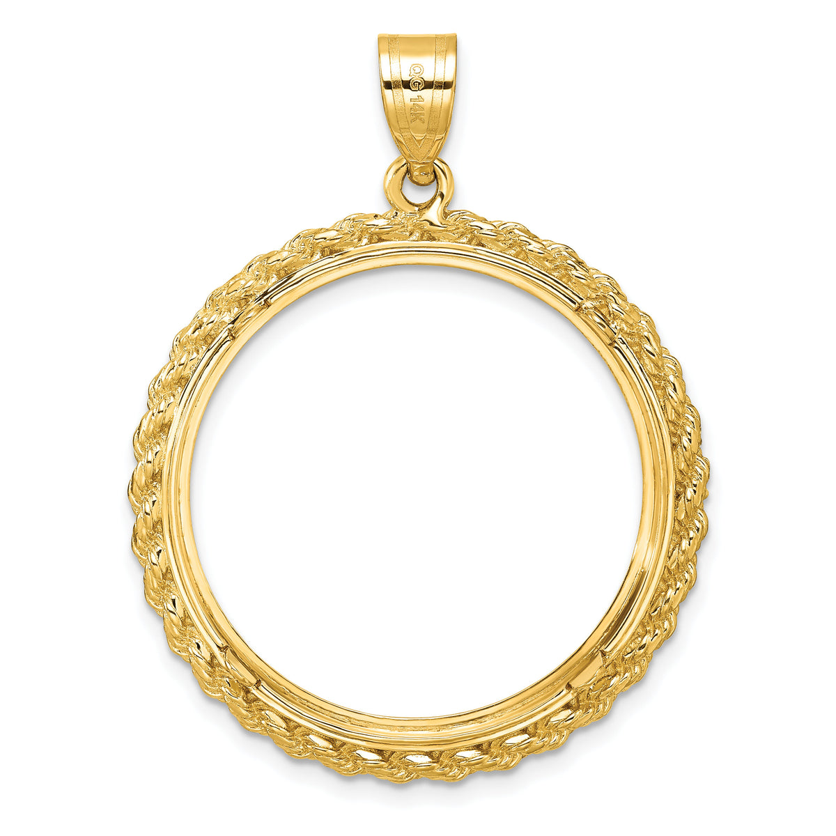 14k Diamond-cut with Casted Rope 27.0mm Prong Coin Bezel Pendant-C8185D/27.0