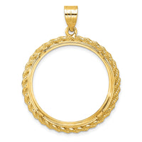 14k Diamond-cut with Casted Rope 27.0mm Prong Coin Bezel Pendant-C8185D/27.0