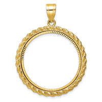 14k Diamond-cut with Casted Rope 27.0mm Prong Coin Bezel Pendant-C8185D/27.0