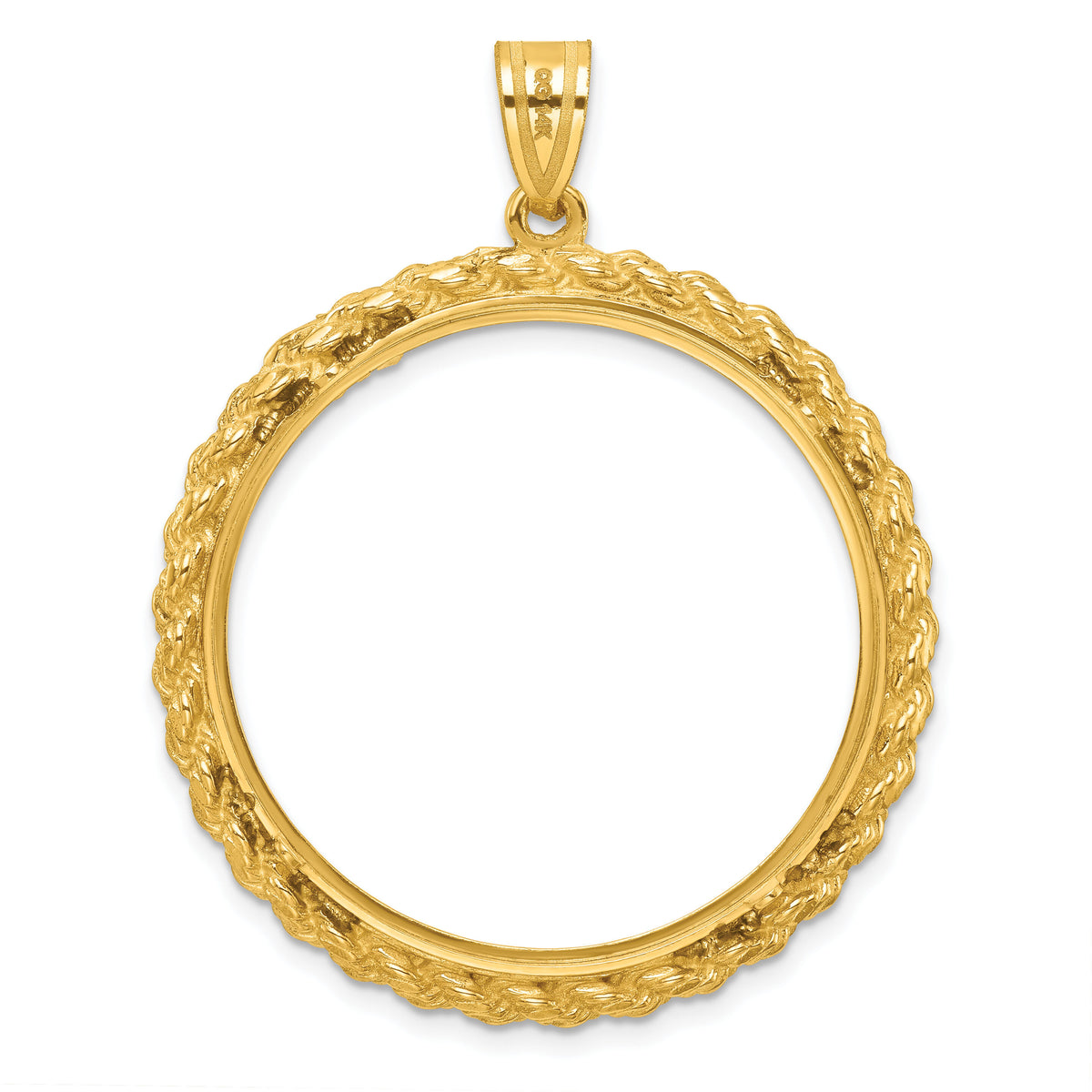 14k Diamond-cut with Casted Rope 32.0mm Prong Coin Bezel Pendant-C8185D/32.0