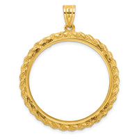 14k Diamond-cut with Casted Rope 32.0mm Prong Coin Bezel Pendant-C8185D/32.0