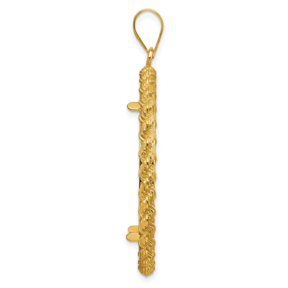 14k Diamond-cut with Casted Rope 32.7mm Prong Coin Bezel Pendant-C8185D/32.7