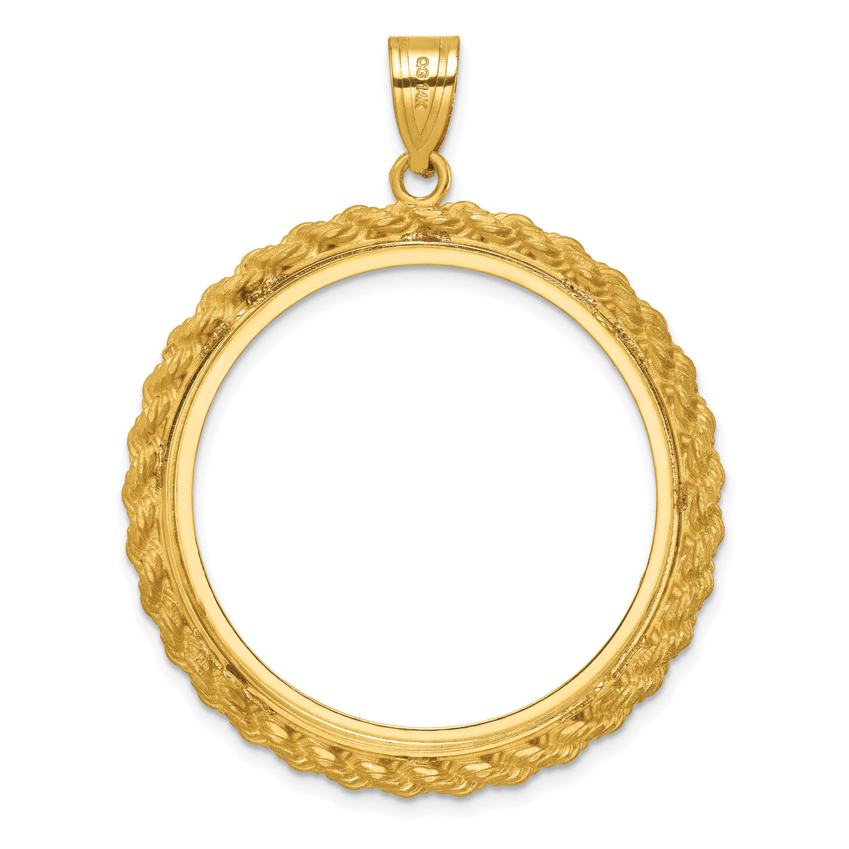14k Diamond-cut with Casted Rope 32.7mm Prong Coin Bezel Pendant-C8185D/32.7