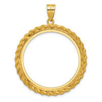 14k Diamond-cut with Casted Rope 32.7mm Prong Coin Bezel Pendant-C8185D/32.7