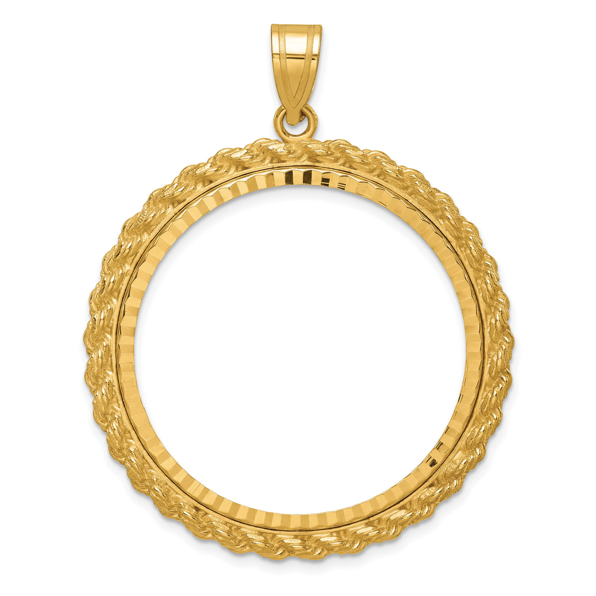 14k Diamond-cut with Casted Rope 32.7mm Prong Coin Bezel Pendant-C8185D/32.7