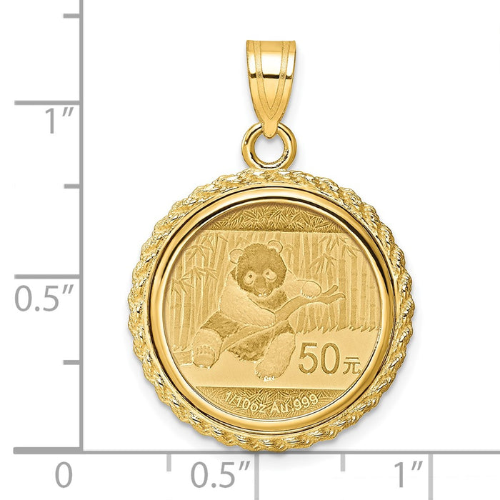 Wideband Distinguished Coin Jewelry 14k Polished with Casted Rope Mounted 1/10oz Panda Prong Coin Bezel Pendant-C8185/18.0C