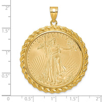 Wideband Distinguished Coin Jewelry 14k Polished with Casted Rope Mounted 1oz American Eagle Prong Coin Bezel Pendant-C8185/32.7C