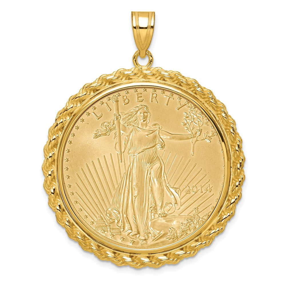 Wideband Distinguished Coin Jewelry 14k Polished with Casted Rope Mounted 1oz American Eagle Prong Coin Bezel Pendant-C8185/32.7C