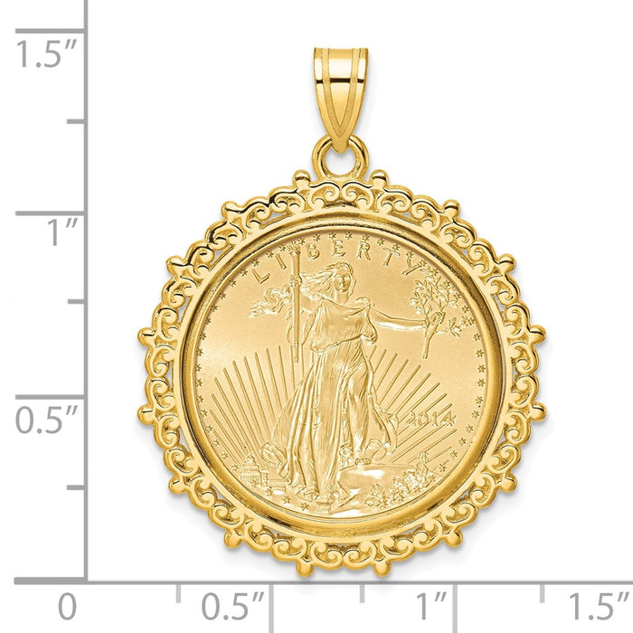 Wideband Distinguished Coin Jewelry 14k Polished Fancy Mounted 1/4oz American Eagle Prong Coin Bezel Pendant-C8187/22.0C