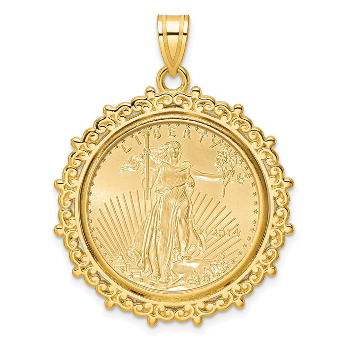 Wideband Distinguished Coin Jewelry 14k Polished Fancy Mounted 1/4oz American Eagle Prong Coin Bezel Pendant-C8187/22.0C