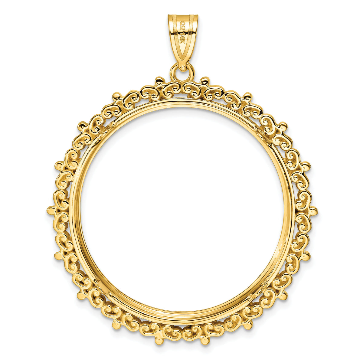 14k Polished Fancy 32.7mm Prong Coin Bezel Pendant-C8187/32.7