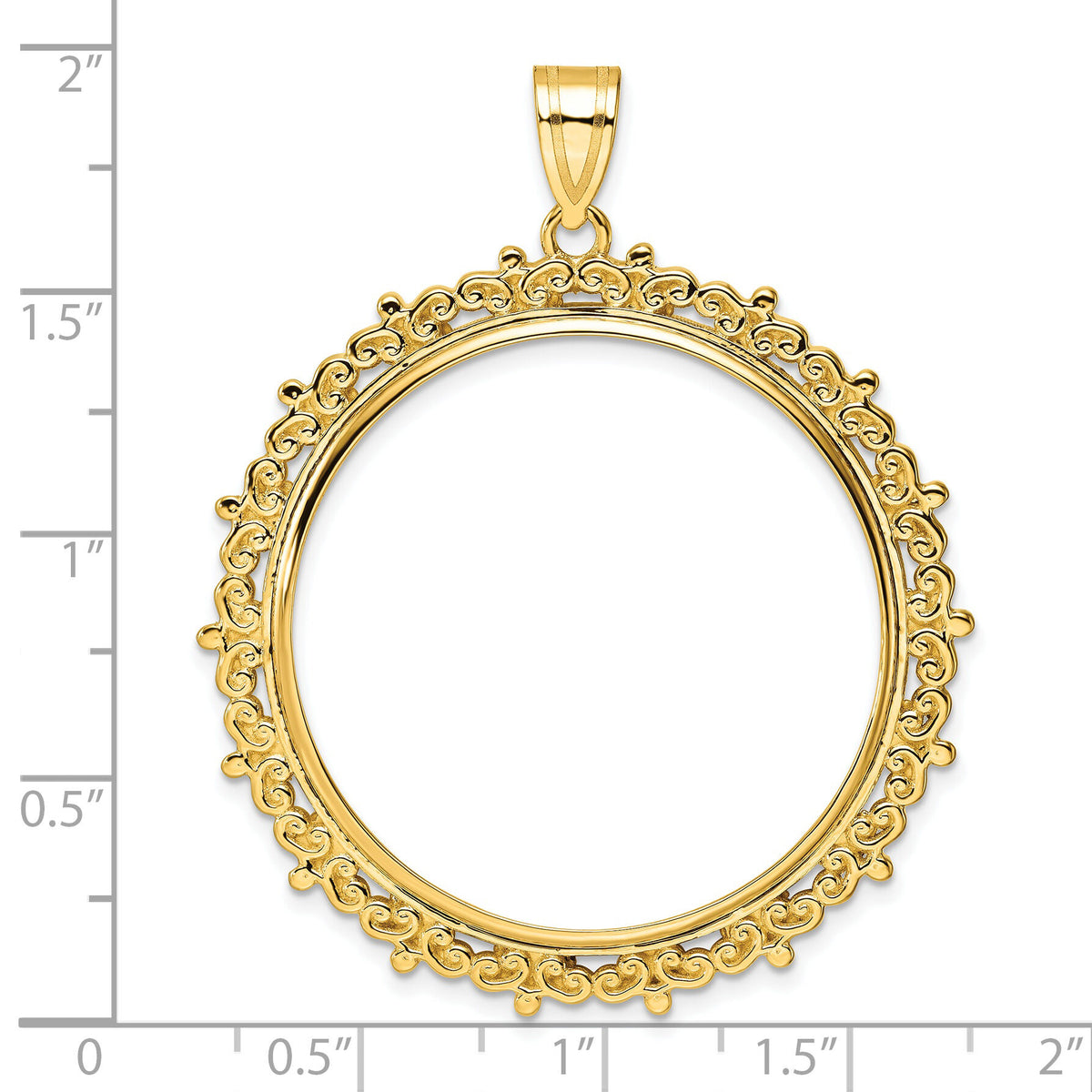 14k Polished Fancy 32.7mm Prong Coin Bezel Pendant-C8187/32.7