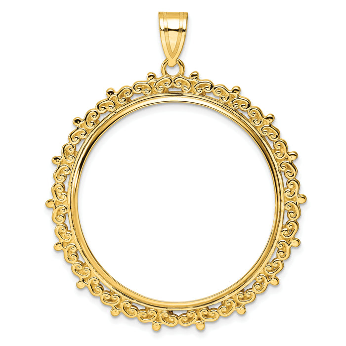 14k Polished Fancy 32.7mm Prong Coin Bezel Pendant-C8187/32.7