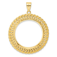14k Polished & D/C Heart & Rope 27.0mm Prong Coin Bezel Pendant-C8189D/27.0