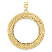 14k Polished & D/C Heart & Rope 27.0mm Prong Coin Bezel Pendant-C8189D/27.0