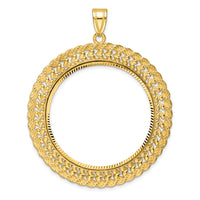 14k Polished & D/C Heart & Rope 32.7mm Prong Coin Bezel Pendant-C8189D/32.7